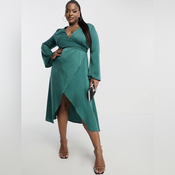 ASOS Curve Dresses & Skirts - ASOS Curve Teal Satin Wrap Dress